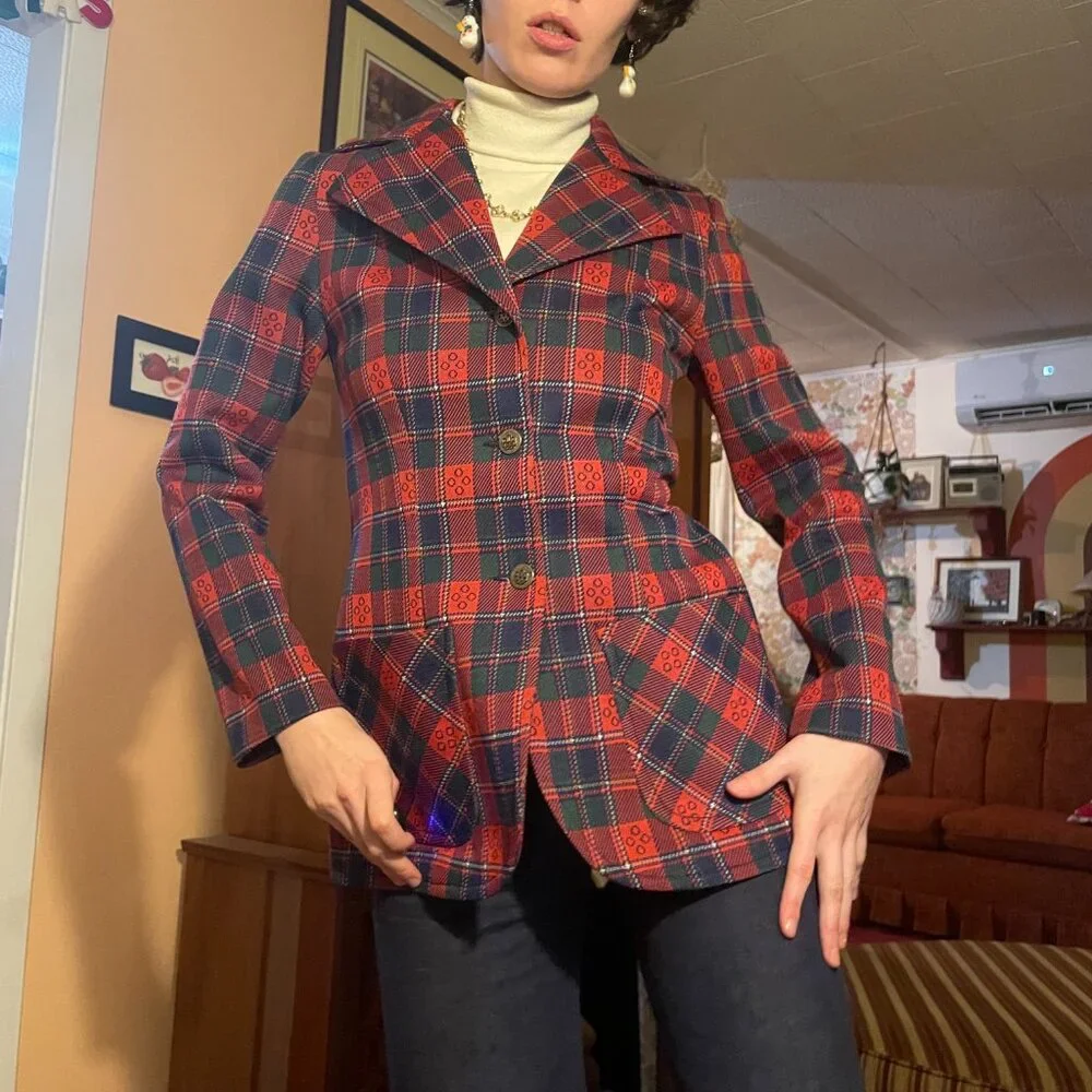 1970s metal button wyndham plaid pocket blazer - made in canada! - Picture 2 of 12